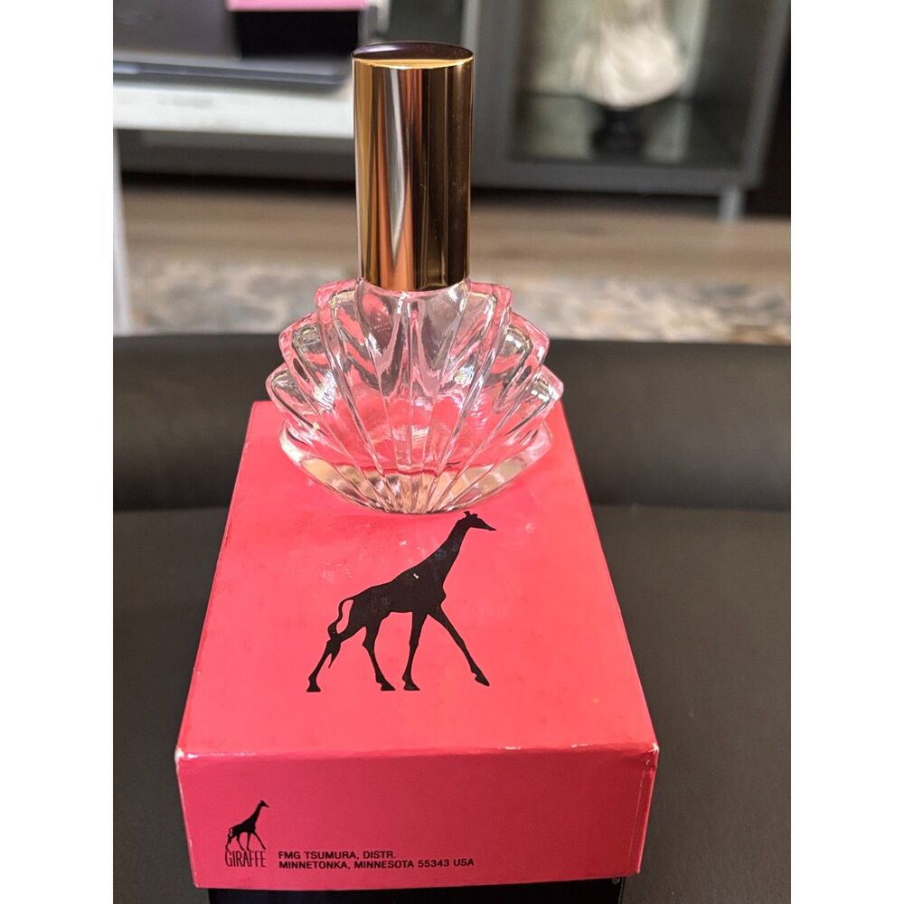 Vintage Pink Glass Seashell Perfume Atomizer Bottle with Original Giraffe Box